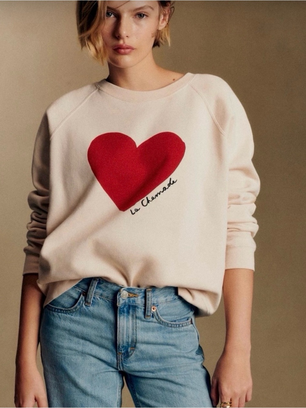 Sézane La Chamade Women’s Sweatshirt French Style Heart Graphic Rare Paris